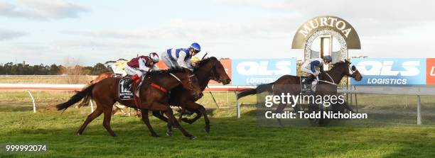 Canelo ridden by Damien Thornton wins the QLS Logistics Murtoa Cup 6th Oct BM64 Handicap at Murtoa Racecourse on July 16, 2018 in Murtoa, Australia.