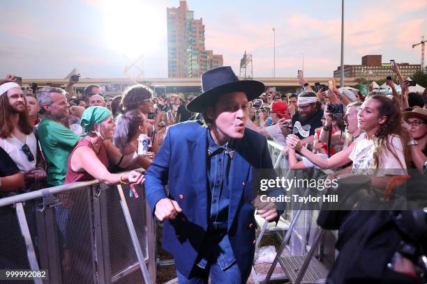 Win Butler of Arcade Fire performs marching through the crowd during the 2018 Forecastle Music Festival at Louisville Waterfront Park on July 15,...