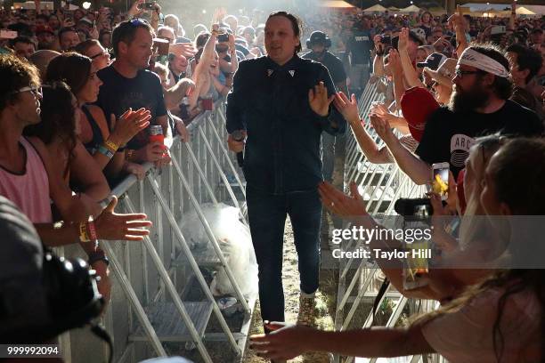 Win Butler of Arcade Fire performs marching through the crowd during the 2018 Forecastle Music Festival at Louisville Waterfront Park on July 15,...