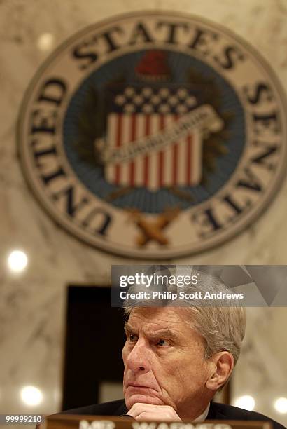 Sen. John Warner, R-Va presides over the Senate Armed Services Committee during hearings on the war in Iraq and Afghanistan.