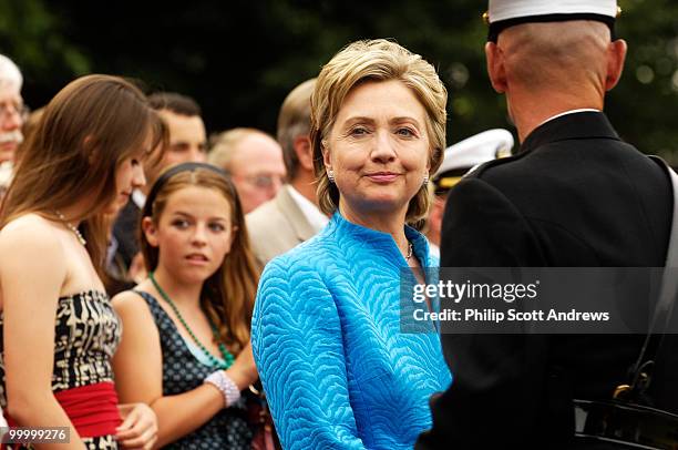 Sen. Hillary Clinton D-Ny. Attends the Marine Corps "Sunset Parade" in front of the Iwo Jima memorial.