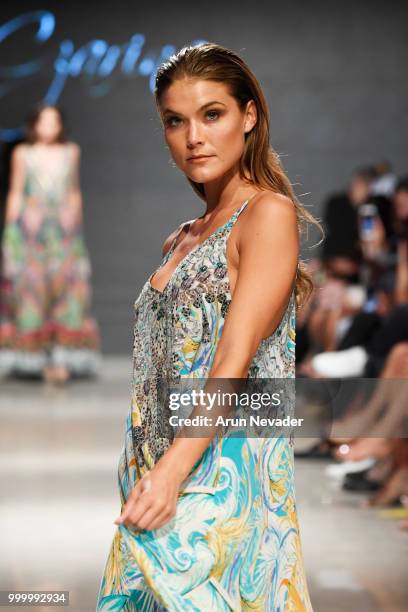 Model walks the runway for Czarina at Miami Swim Week powered by Art Hearts Fashion Swim/Resort 2018/19 at Faena Forum on July 15, 2018 in Miami...