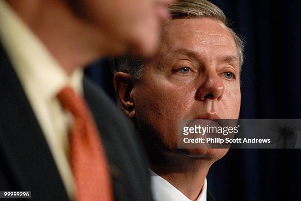 Sen. Lindsey Graham, R-Sc, at a press conference with Sen. Charles Schumer, D-Ny, where they discussed their plan for an amendment to the immigration...