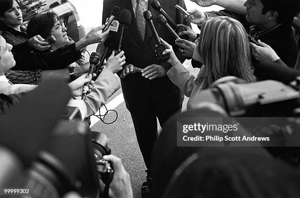 Sen. Mel Martinez, R-Fl, speaks to members of the media after a press conference in the Upper Senate Park. During the press confrence Senator...