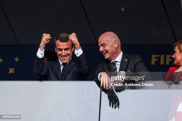 Noel Le Graet president of Football French Federation , France's President Emmanuel Macron, FIFA president Gianni Infantino and Croatia's President...