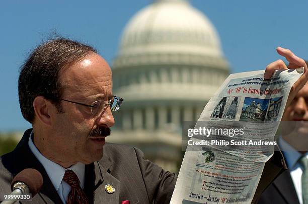 Eliot Engel, D-NY, held a press conference outside the Cannon House Office Building where he expressed outrage over an ad published in the Roll Call...