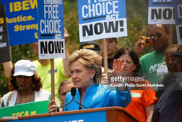 Sen. Hillary Clinton, D-Ny. Speaks at a pro labor rally in the Upper Senate Park. The rally was put on by The American Federation of State, County...
