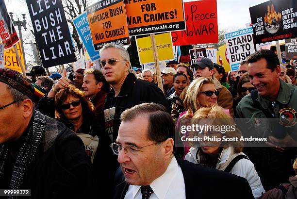 Jerrold Nadler, D-NY, along with actors Susan Sarandon and Tim Robbins march in the Anti-War Protest on the Mall in Washington, D.C.