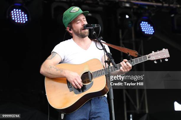Dave Simonett of Trampled by Turtles performs during the 2018 Forecastle Music Festival at Louisville Waterfront Park on July 15, 2018 in Louisville,...
