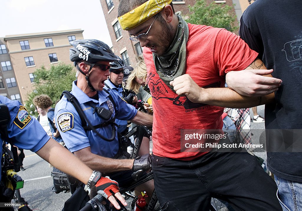 Protestors clash with bike po