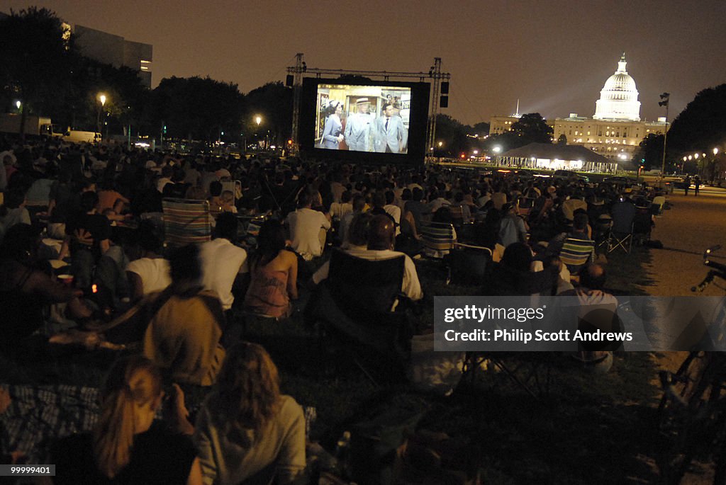 An audience gathers on the mall Sc