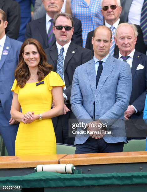 Catherine, Duchess of Cambridge and Prince William, Duke of Cambridge attend the men's single final on day thirteen of the Wimbledon Tennis...