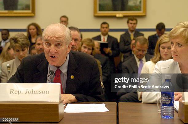 Rep Sam Johnson, R-Tex, speaks during an Aviation Subcommittee hearing on "Reforming the Wright Amendment." an amendment that limits air traffic from...