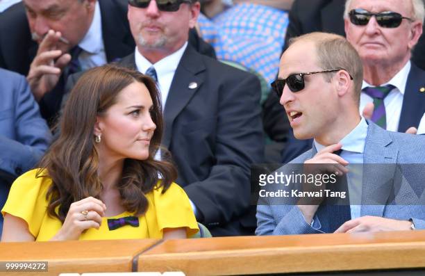 Catherine, Duchess of Cambridge and Prince William, Duke of Cambridge attend the men's single final on day thirteen of the Wimbledon Tennis...