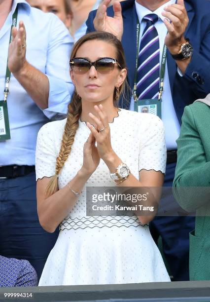 Jelena Djokovic attends the men's single final on day thirteen of the Wimbledon Tennis Championships at the All England Lawn Tennis and Croquet Club...