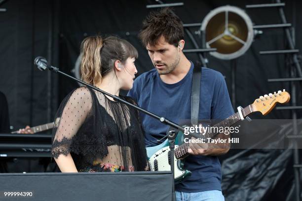 Josephine Vander Gucht and Anthony West of Oh Wonder perform during the 2018 Forecastle Music Festival at Louisville Waterfront Park on July 15, 2018...