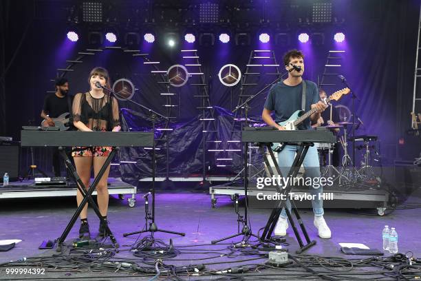 Josephine Vander Gucht and Anthony West of Oh Wonder perform during the 2018 Forecastle Music Festival at Louisville Waterfront Park on July 15, 2018...