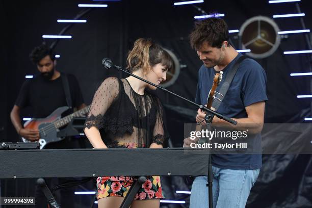 Josephine Vander Gucht and Anthony West of Oh Wonder perform during the 2018 Forecastle Music Festival at Louisville Waterfront Park on July 15, 2018...