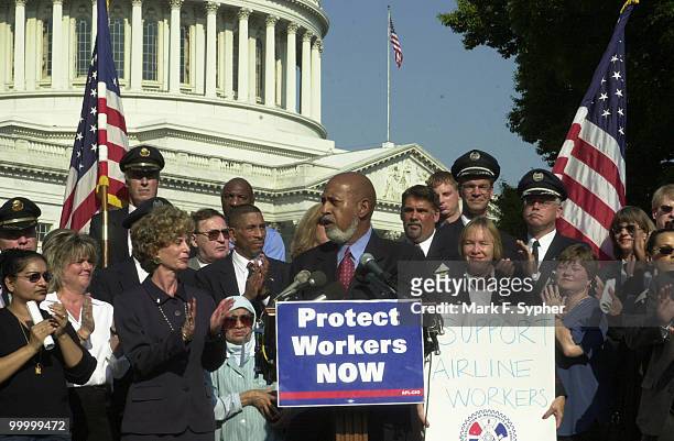 Congressman Alcee L. Hastings drew applauds from the crowd for his statement backing the airlines and airline workers.
