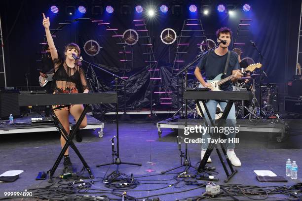 Josephine Vander Gucht and Anthony West of Oh Wonder perform during the 2018 Forecastle Music Festival at Louisville Waterfront Park on July 15, 2018...