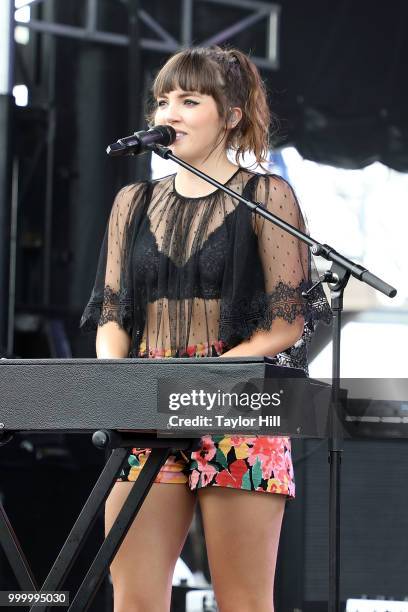 Josephine Vander Gucht of Oh Wonder performs during the 2018 Forecastle Music Festival at Louisville Waterfront Park on July 15, 2018 in Louisville,...