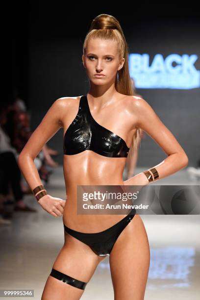 Model walks the runway for Black Tape Project at Miami Swim Week powered by Art Hearts Fashion Swim/Resort 2018/19 at Faena Forum on July 15, 2018 in...