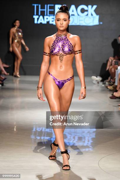 Model walks the runway for Black Tape Project at Miami Swim Week powered by Art Hearts Fashion Swim/Resort 2018/19 at Faena Forum on July 15, 2018 in...