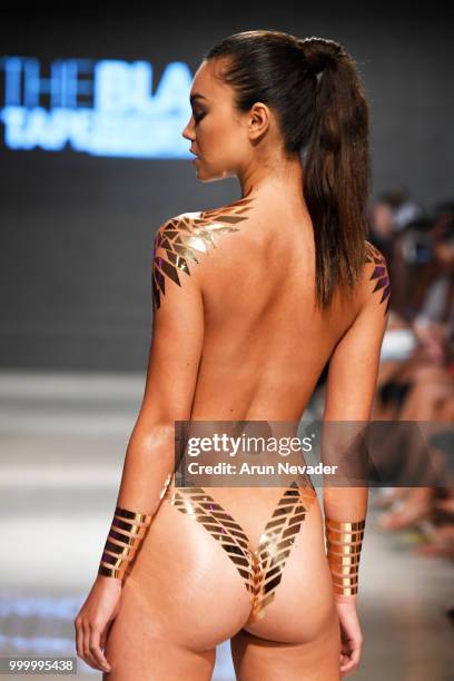 Model walks the runway for Black Tape Project at Miami Swim Week powered by Art Hearts Fashion Swim/Resort 2018/19 at Faena Forum on July 15, 2018 in...