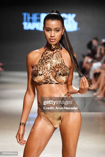 Model walks the runway for Black Tape Project at Miami Swim Week powered by Art Hearts Fashion Swim/Resort 2018/19 at Faena Forum on July 15, 2018 in...