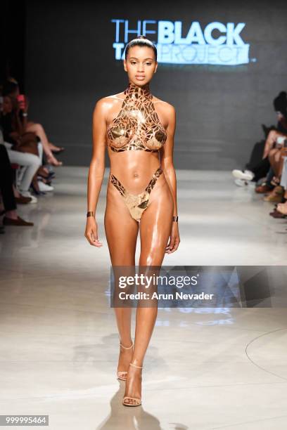 Model walks the runway for Black Tape Project at Miami Swim Week powered by Art Hearts Fashion Swim/Resort 2018/19 at Faena Forum on July 15, 2018 in...