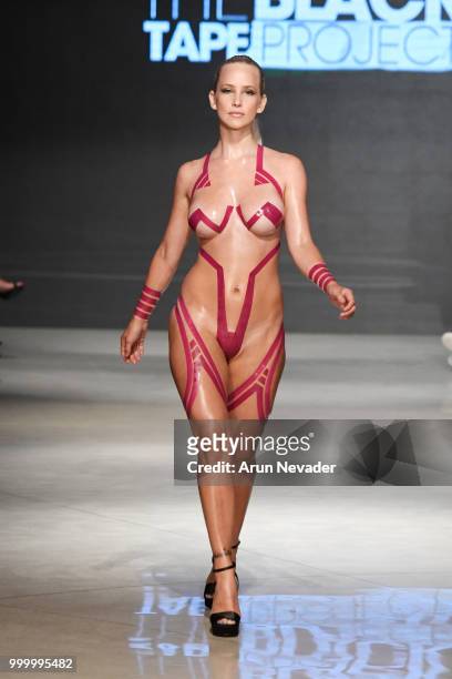 Model walks the runway for Black Tape Project at Miami Swim Week powered by Art Hearts Fashion Swim/Resort 2018/19 at Faena Forum on July 15, 2018 in...