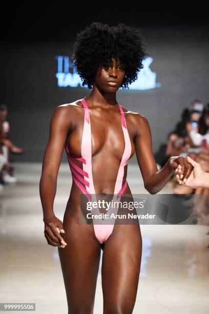 Model walks the runway for Black Tape Project at Miami Swim Week powered by Art Hearts Fashion Swim/Resort 2018/19 at Faena Forum on July 15, 2018 in...