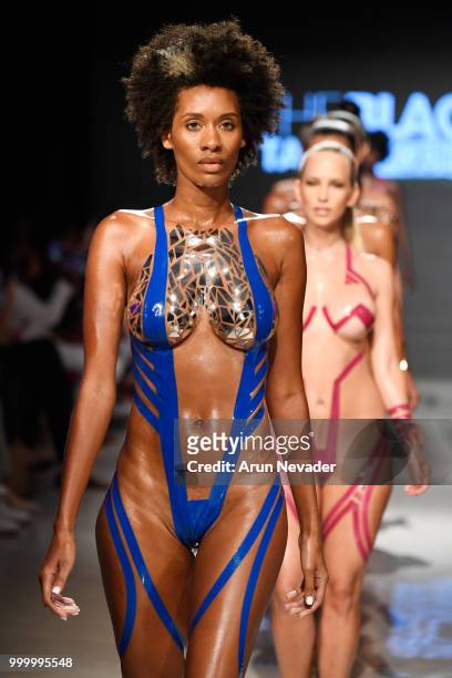 Models walk the runway for Black Tape Project at Miami Swim Week powered by Art Hearts Fashion Swim/Resort 2018/19 at Faena Forum on July 15, 2018 in...