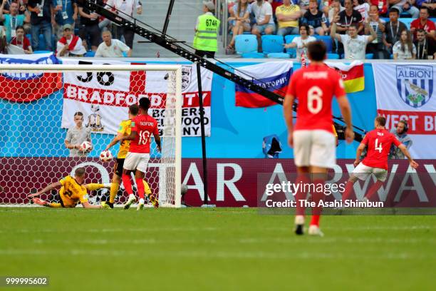 Toby Alderweireld of Belgium clears the ball off the line during the FIFA 2018 World Cup Russia Play-off for third place match between Belgium and...