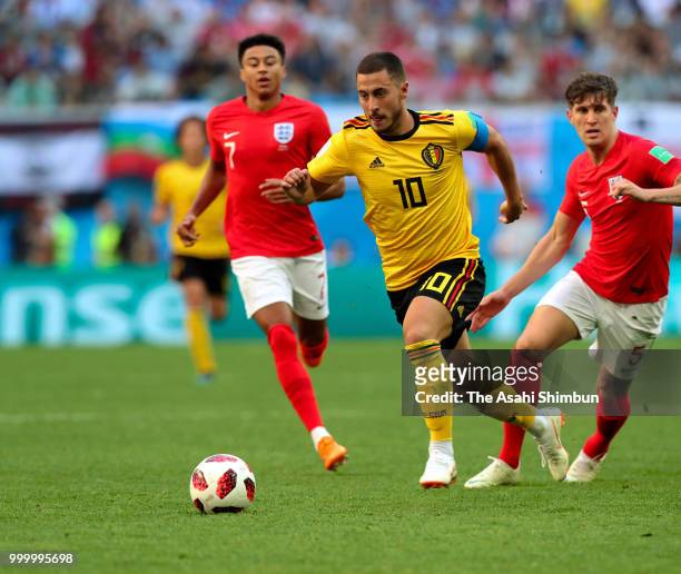 Eden Hazard of Belgium in action during the FIFA 2018 World Cup Russia Play-off for third place match between Belgium and England at the Saint...