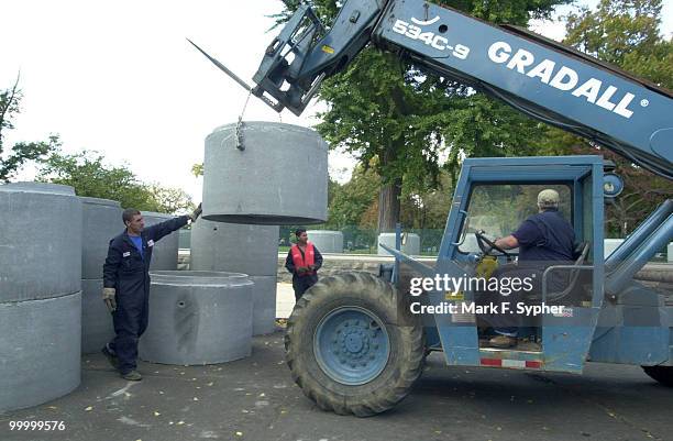 Jim Marchu operates the lift, placing flower pots around the U.S. Capitol and surrounding buildings, to prevent car bombs.