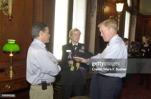 In the Library of Congress Wednesday, Rep. Richard A. Gephardt talks with Dr. Steven Marans, of Yale University School of Medicine Child Study Center...