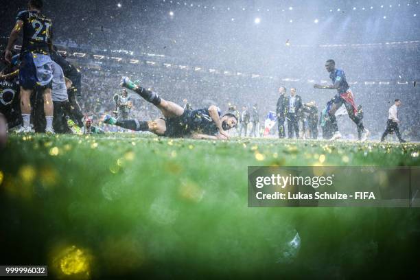 Players of France enjoy the rainy weather after winning the 2018 FIFA World Cup Russia Final between France and Croatia at Luzhniki Stadium on July...