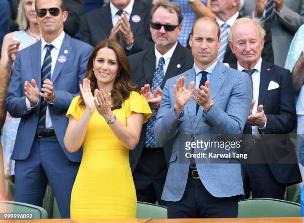Catherine, Duchess of Cambridge and Prince William, Duke of Cambridge attend the men's single final on day thirteen of the Wimbledon Tennis...