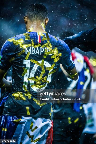 Kylian Mbappé of France is seen after the 2018 FIFA World Cup Russia Final between France and Croatia at Luzhniki Stadium on July 15, 2018 in Moscow,...