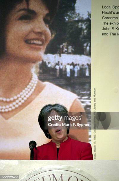 Deborah Leff, director of the John F. Kennedy Library amd Museum, speaks at the Corcoran Gallery of Art on Tuesday at the press preview of...