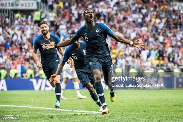 Paul Pogba of France celebrates his goal during the 2018 FIFA World Cup Russia Final between France and Croatia at Luzhniki Stadium on July 15, 2018...