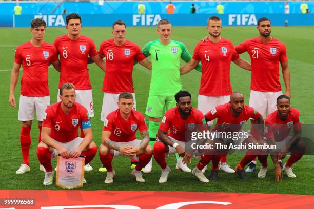 England players line up for the team photos prior to the FIFA 2018 World Cup Russia Play-off for third place match between Belgium and England at the...