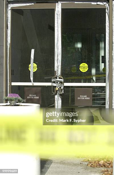 Doors to the Hart Senate Office Building remain locked and sealed, with no known re-opening date.