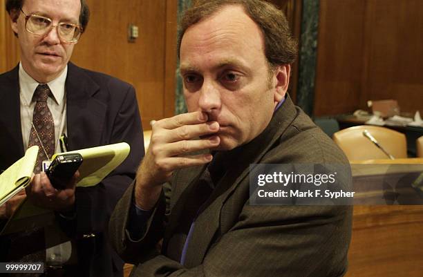 Dr. Michael West, President and CEO of Advanced Cell Technology, talks to reporters during an intermission at the Senate Appropriations Committee,...