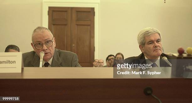 Former member, Lee H. Hamiton, and former speaker, Newt Gingrich, testify before the House Budget Committee on Wednesday. Tention loomed in the air...