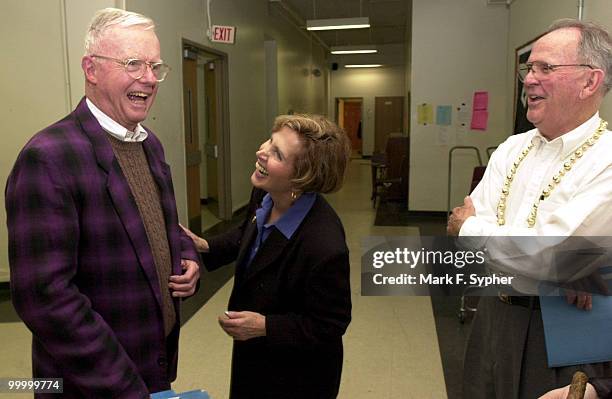 Rep. Amory Houghton gets a ribbing fron Contaance A. Morella while Cass Ballenger sits back and laughs.