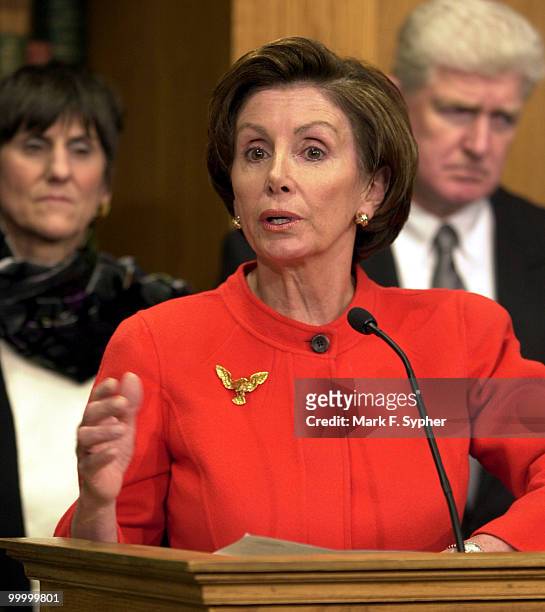 Rep. Nancy Pelosi speaks at a news conference on the GOP budget and Social Security in the House Radio and TV Gallery on Tuesday.