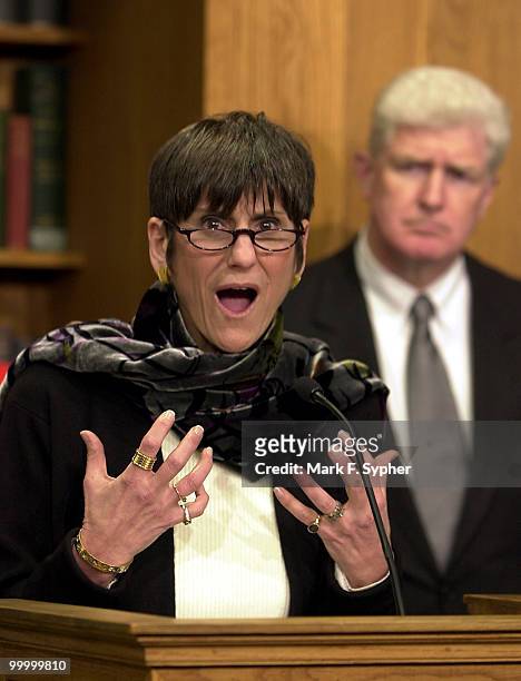 Rep. Rosa DeLauro speaks at a news conference on the GOP budget and Social Security in the House Radio and TV Gallery on Tuesday. Rep. James P. Moran...