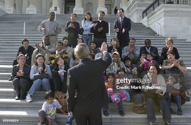 Rep. Bob Clement waves good-bye to some students from Vanderbilt University who came to visit Washington D.C..